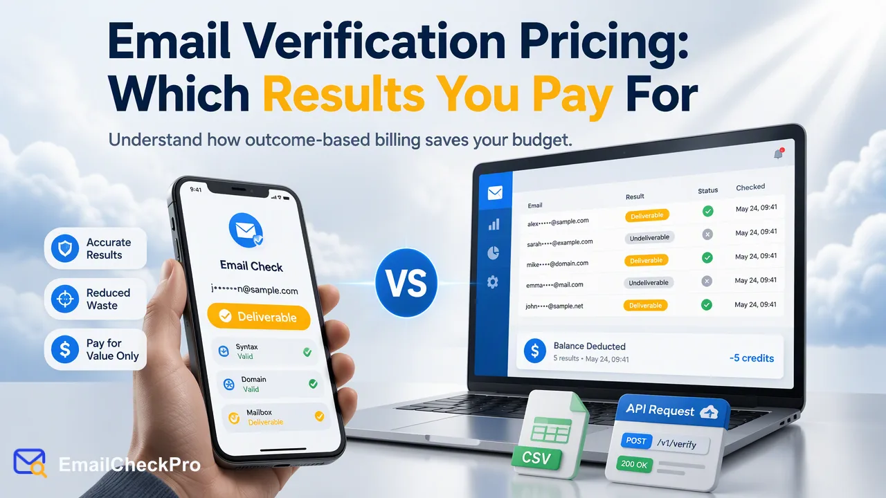 EmailCheckPro workflow illustration for Email Verification Pricing: Which Results You Pay For