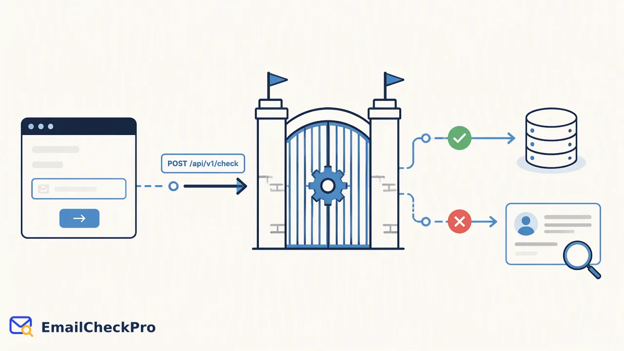 EmailCheckPro workflow illustration for Why Client-Side Email Validation Isn't Enough: Moving to Service-Layer Verification